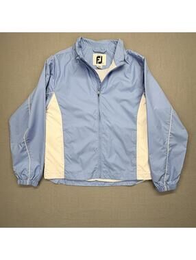 FootJoy Women's Light Blue and White Windbreaker Jacket Medium